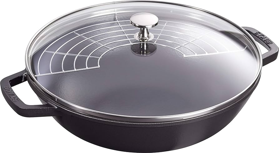 Wok en fonte Staub rond noir mat - 30 cm