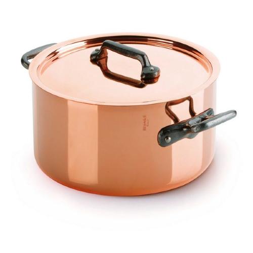 Cocotte cuivre inox bilaminé monture fonte couvercle en cuivre - 24 cm