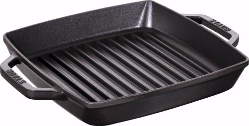 Gril carré double poignée en fonte émaillée Staub noir mat de 33 cm